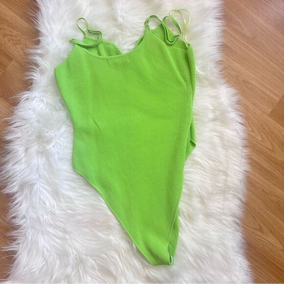 Grey Lab Bodysuit Lime Green Spaghetti Strap Ribbed sized Medium - Picture 3 of 6